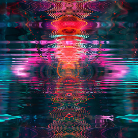 abstract background with reflection of colorful lights in water, ripplesの素材