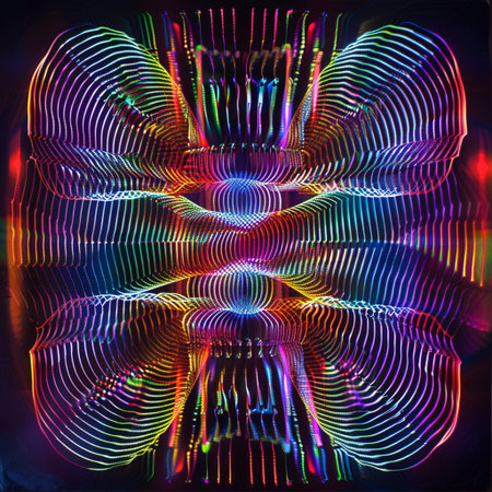 Neon abstract background with lines and bokeh. Vector illustration.の素材