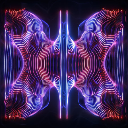 3d rendering of human lungs with glowing neon lines on dark backgroundの素材