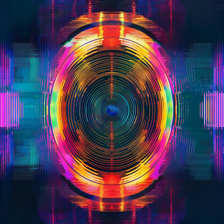 abstract background with a lot of colorful circles and lines in itの素材