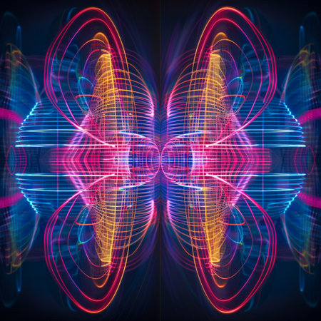 abstract background with a butterfly, neon lights, 3d renderの素材