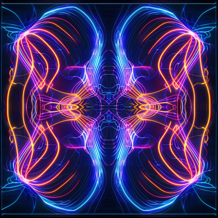 Neon abstract background. Psychedelic digital art. 3d rendering.の素材