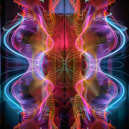 Digital Illustration of a Human Body in a Colorful Abstract Backgroundの素材