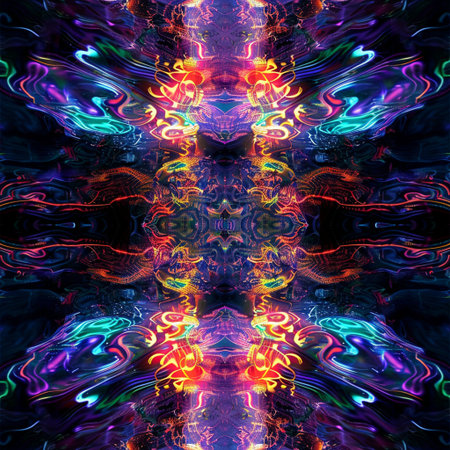 Abstract fractal computer generated composition with various geometrical shapes and colorsの素材