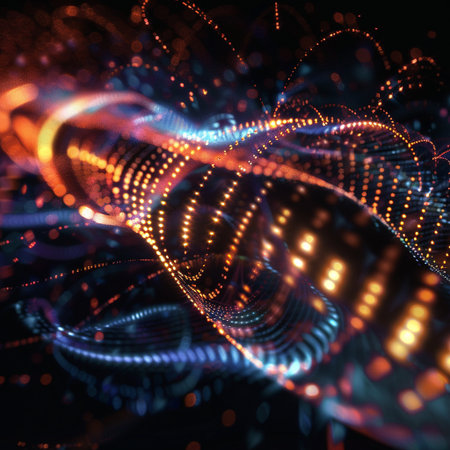 3d rendering of abstract digital particles with depth of field and bokehの素材