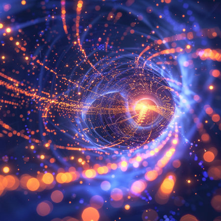 abstract blue background with glowing particles, 3d rendering digital illustrationの素材