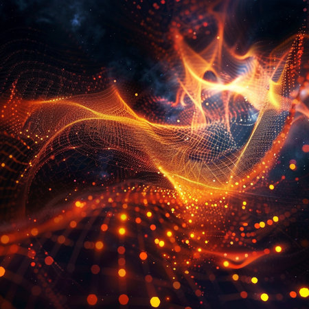abstract background with glowing particles. 3d rendering, 3d illustration.の素材