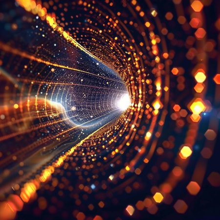 3D illustration of abstract fractal composition with glowing particles and starsの素材