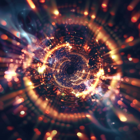 Abstract background. luminous swirling. Elegant glowing circle. Sparking particle. Space tunnel. Glossy jellyfish. Colorful ellipse. Glint sphereの素材