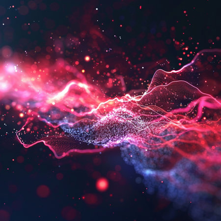 Futuristic abstract background with glowing particles. 3d rendering.の素材