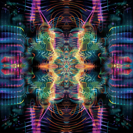 Neon abstract fractal pattern. Computer generated illustration for design.の素材