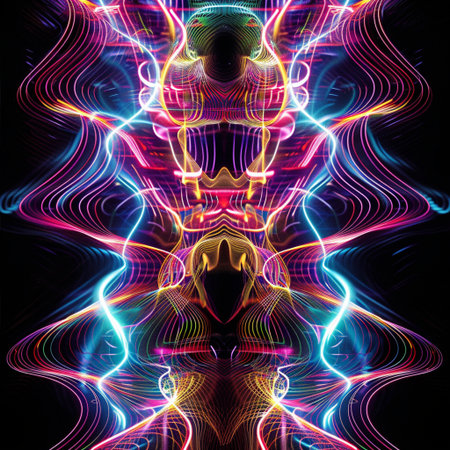 Neon abstract background. Fractal art. 3D rendering.の素材