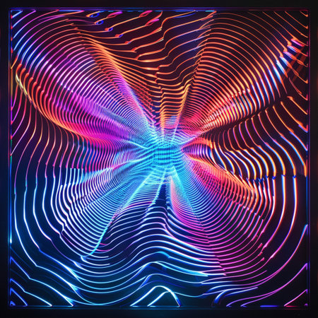 Abstract background with glowing lines. Vector illustration. Futuristic technology style.の素材
