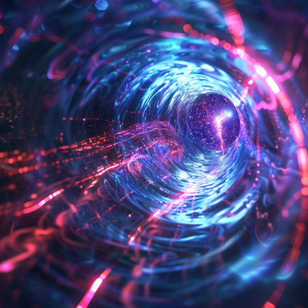 Abstract background. luminous swirling. Elegant glowing circle. Sparking particle. Space tunnel. Glossy jellyfish. Colorful ellipse. Glint sphereの素材