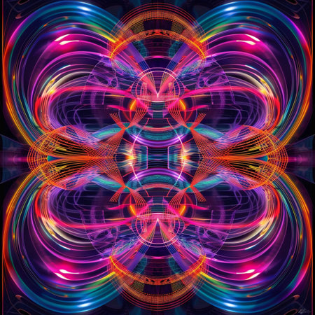 Abstract fractal computer generated composition with various geometrical shapes and colorsの素材