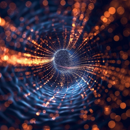 3d rendering of abstract digital technology concept with glowing particles in empty spaceの素材