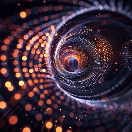 3d rendering of abstract technology digital particles with depth of field.の素材