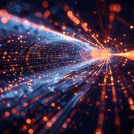 3d illustration of abstract technology background with glowing particles. Network conceptの素材