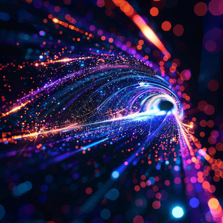 abstract background with glowing particles, 3d illustration, horizontal imageの素材