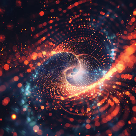 3d rendering of abstract fractal composition with glowing particles in spaceの素材
