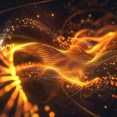 3D rendering of abstract digital particles wave. Futuristic background.の素材