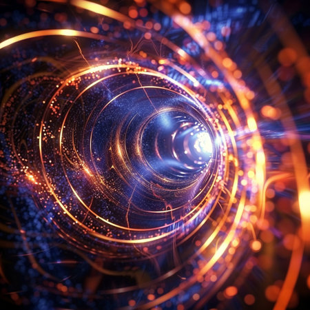 Abstract background. luminous swirling. Elegant glowing circle. Sparking particle. Space tunnel. Glossy jellyfish. Colorful ellipse. Glint sphereの素材