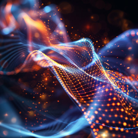 3d rendering of abstract digital particles with depth of field and bokehの素材