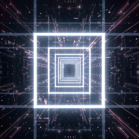Abstract technological background with glowing lines and dots. 3D Renderingの素材