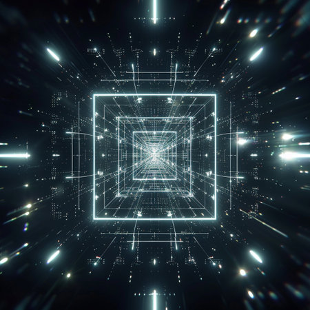 Futuristic technology interface with glowing lines and dots. 3d renderingの素材