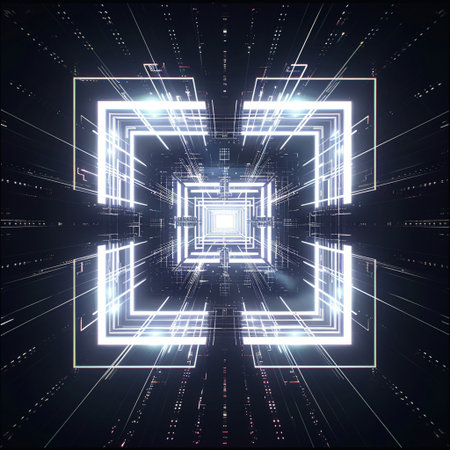 Abstract technology background with glowing lines and dots. 3D Renderingの素材