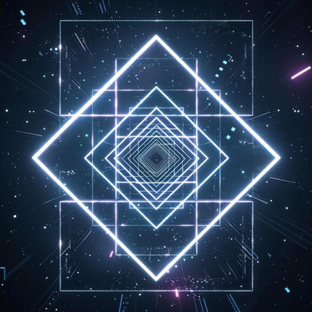 Abstract background with neon lights and geometric shapes. 3D Renderingの素材