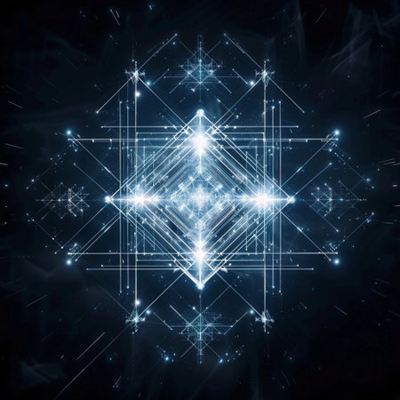 Abstract blue background with glowing lines and snowflakes. 3d renderingの素材