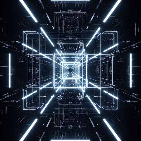 3d illustration of abstract technology concept background. glowing neon tunnel.の素材