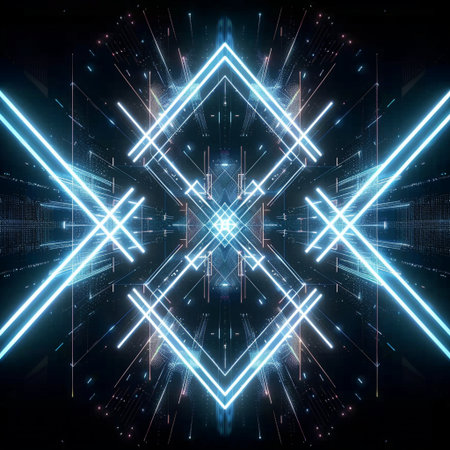 abstract futuristic background with blue neon lights and glowing lines 3d illustrationの素材