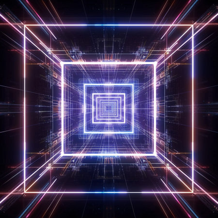 Futuristic technology background with glowing lines and geometric shapes. 3d renderingの素材