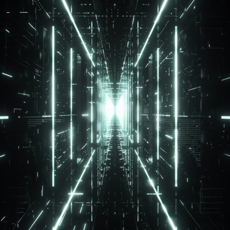 Futuristic sci-fi tunnel with glowing lines. 3d renderingの素材