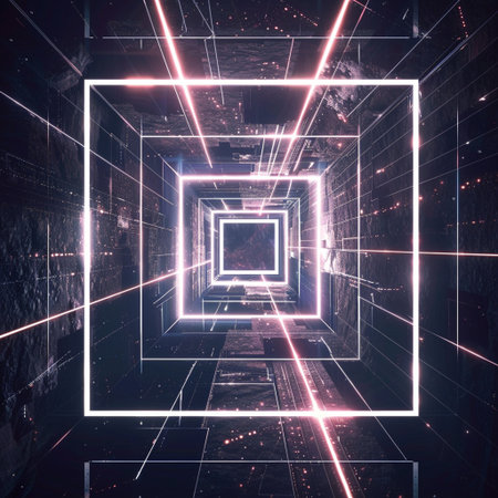 Neon tunnel with glowing lights, 3d rendering toned imageの素材