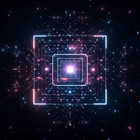 Futuristic technological background, glowing lines and dots. Vector illustration.の素材