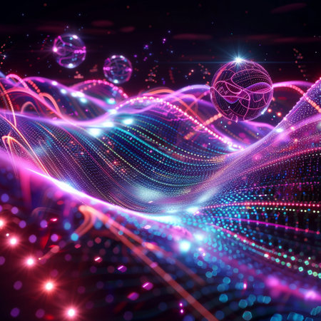abstract background with glowing particles. 3d rendering, 3d illustration.の素材