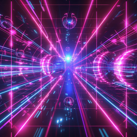 Abstract futuristic background with glowing lines and lights. 3d rendering.の素材