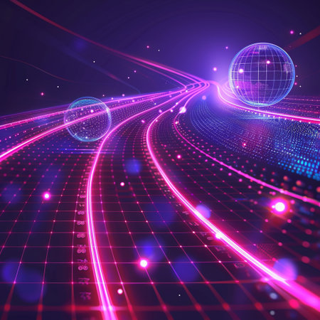 abstract technology background, glowing lines and dots, 3d renderの素材