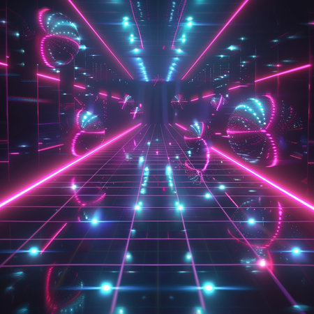 Abstract futuristic background with neon lights. 3D rendering. Virtual reality.の素材