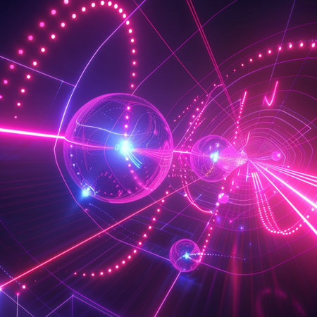 Abstract technology background, 3d illustration, horizontal, over dark backgroundの素材