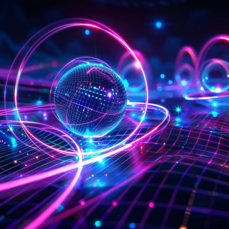 Abstract technology background with globe. 3d rendering toned image.の素材