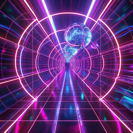 3d rendering of abstract background with neon lights. Sci-fi tunnelの素材