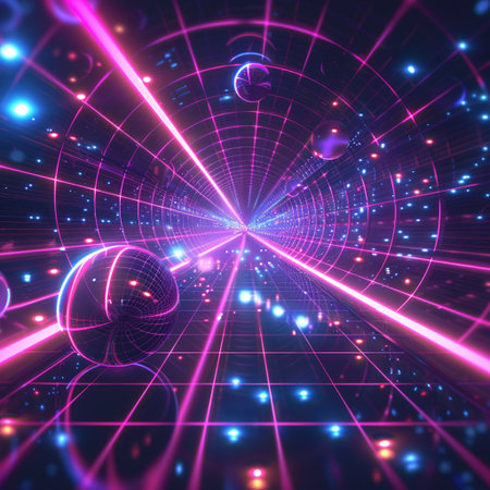 Abstract technology background. 3d render, 3d illustration. Futuristic tunnel.の素材