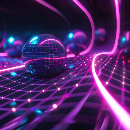 abstract technology background with globe and glowing lines, 3d renderの素材