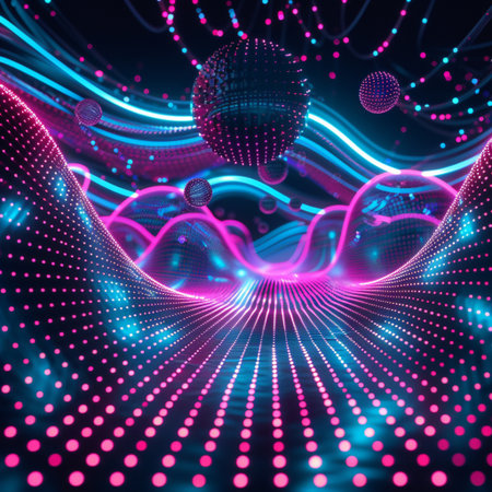 Abstract background with dynamic particles. Futuristic technology style. Vector illustration.の素材