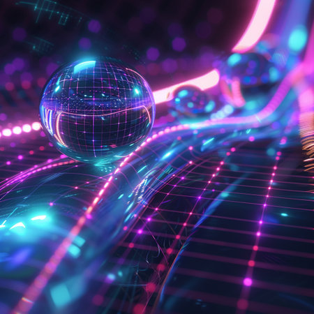 abstract 3d illustration of a disco ball in a dark spaceの素材