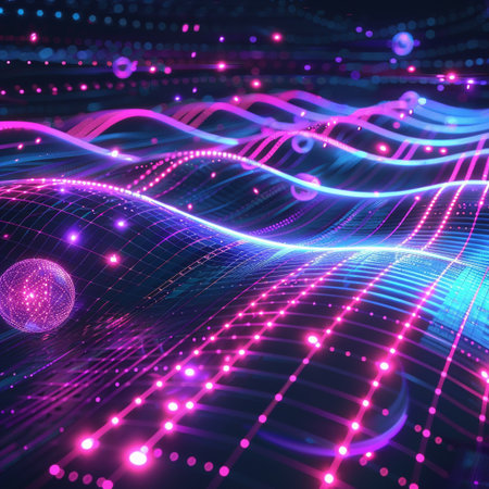 Abstract technology background with glowing particles. Vector illustration. EPS10.の素材